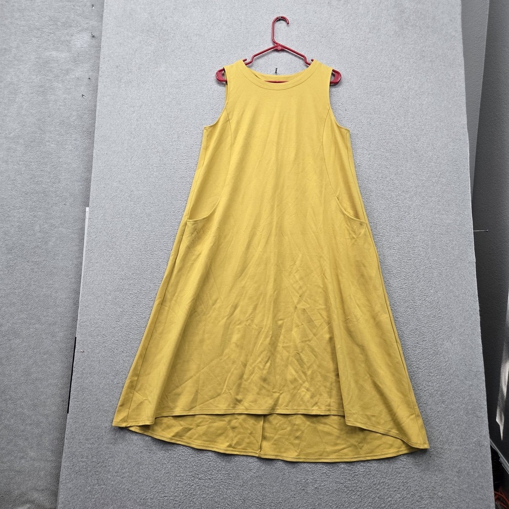 J Jill Women Dress L Yellow Nylon Rayon A-Line Maxi Hi-Low Wearever Collection